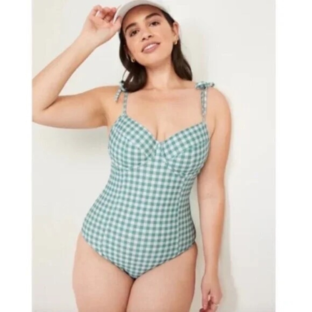 Old Navy Green Gingham One Piece Swimsuit
